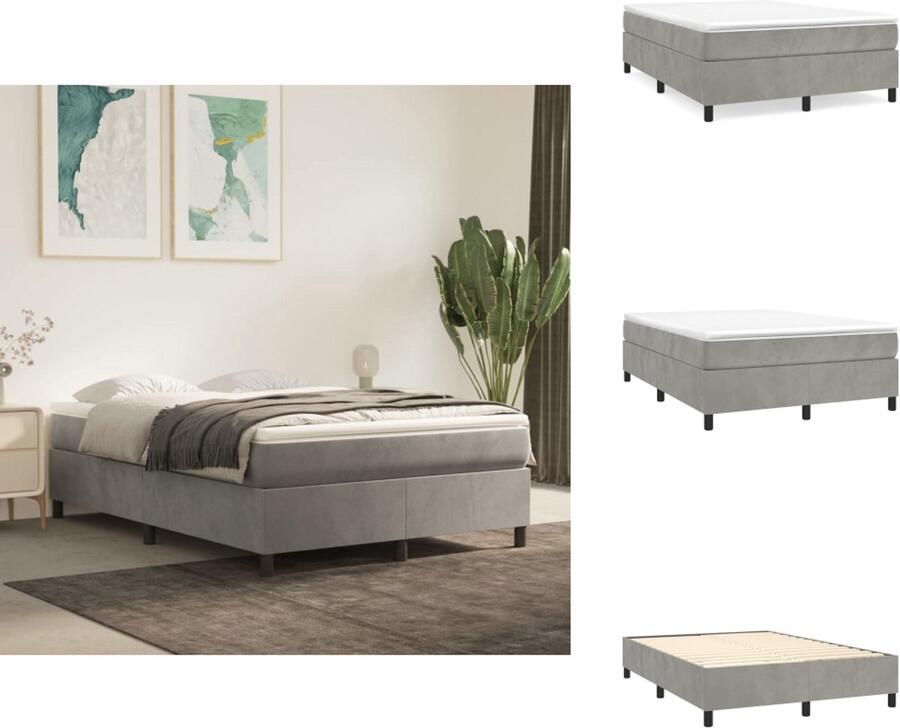 VidaXL Bedframe Bedframes Slaapmeubel Bedbodem Bedframe zonder matras 140x200 cm fluweel lichtgrijs - Foto 2