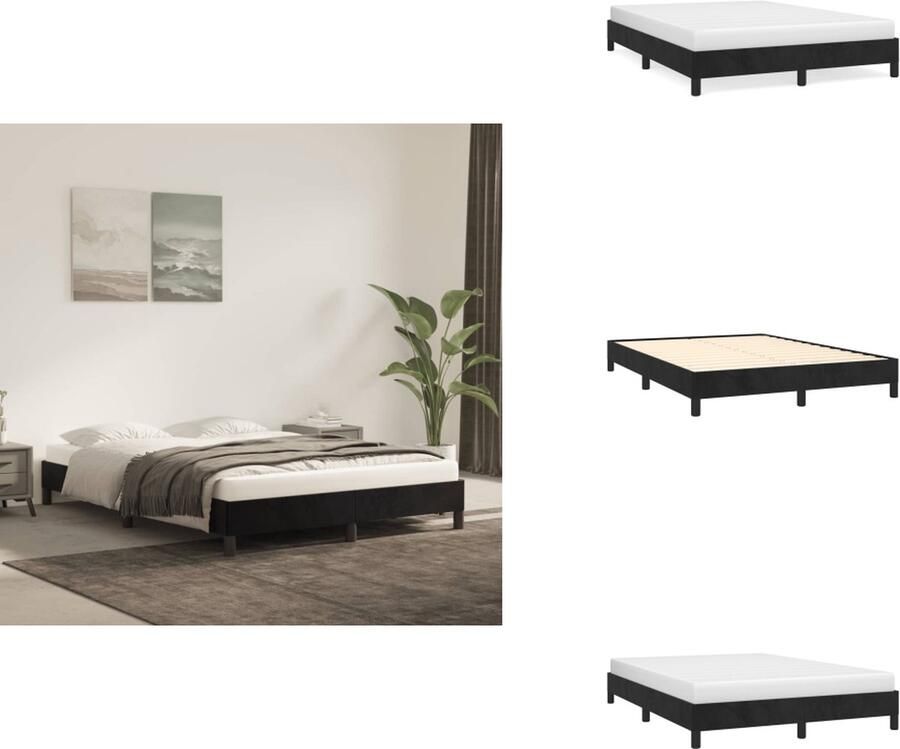 VidaXL Bedframe Zwart fluwelen 203 x 143 x 25 cm Ondersteunende poten Multiplex lattenbodem Bed