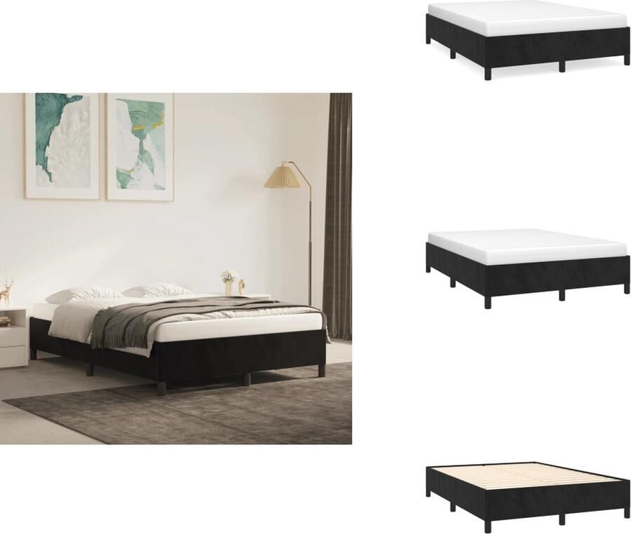 VidaXL Bedframe Zacht fluweel ondersteunende poten multiplex lattenbodem 203 x 143 x 35 cm (LxBxH) Zwart Bed