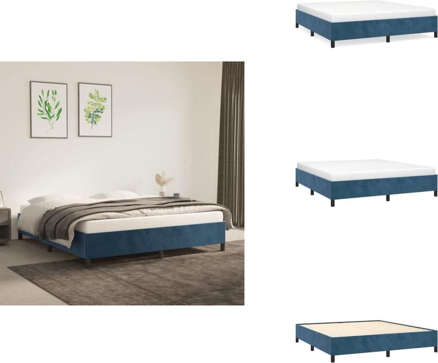 VidaXL Bedframe Fluweel Ondersteunende poten Multiplex lattenbodem Donkerblauw 203x163x35 cm Geschikte matras 160x200 cm Bed