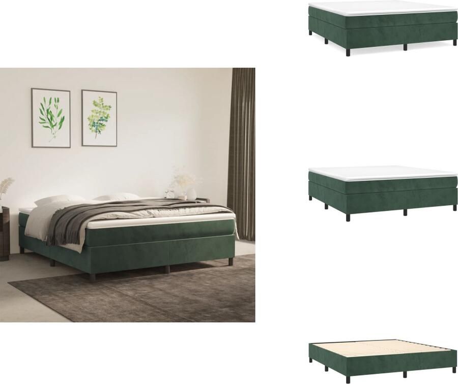 VidaXL Boxspringframe Fluwelen stof Ondersteunende poten Multiplex lattenbodem 203x160x35cm Donkergroen Bed