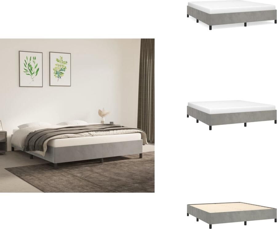 VidaXL Bedframe Fluweel Zacht Ondersteunend Lichtgrijs 203x163x35cm Geschikt voor 160x200cm Matras Inclusief Montagehandleiding Bed