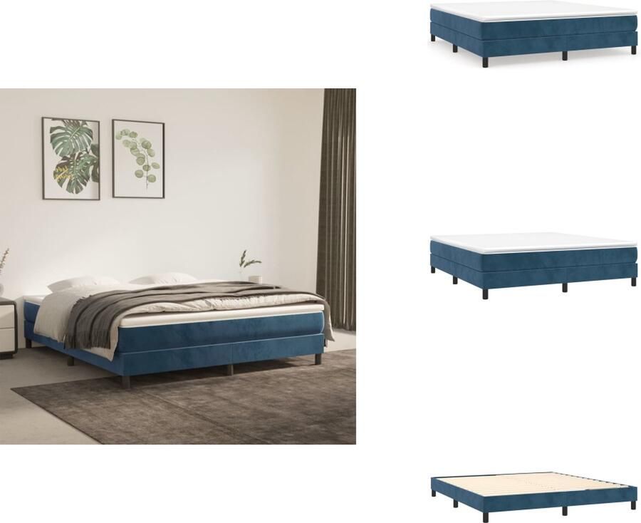 VidaXL Bedframe Bedframes Slaapmeubel Bedbodem Bedframe zonder matras 180x200 cm fluweel donkerblauw - Foto 2