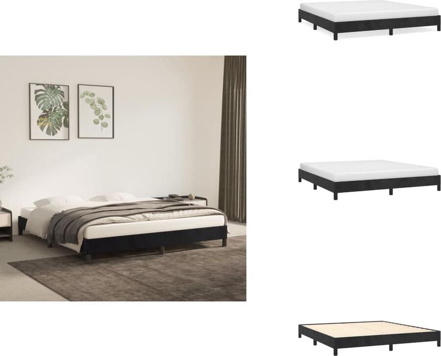 VidaXL Bedframe Zacht fluweel Ondersteunende poten Multiplex lattenbodem Zwart 203 x 183 x 25 cm Geschikt voor matras 180 x 200 cm Bed