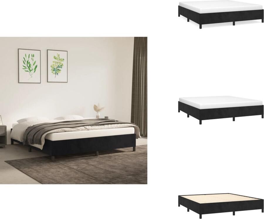 VidaXL Bedframe Zwart Fluwelen Stof Ondersteunende Poten Multiplex Lattenbodem 203x183x35 cm Geschikte matras- 180x200 cm Bed