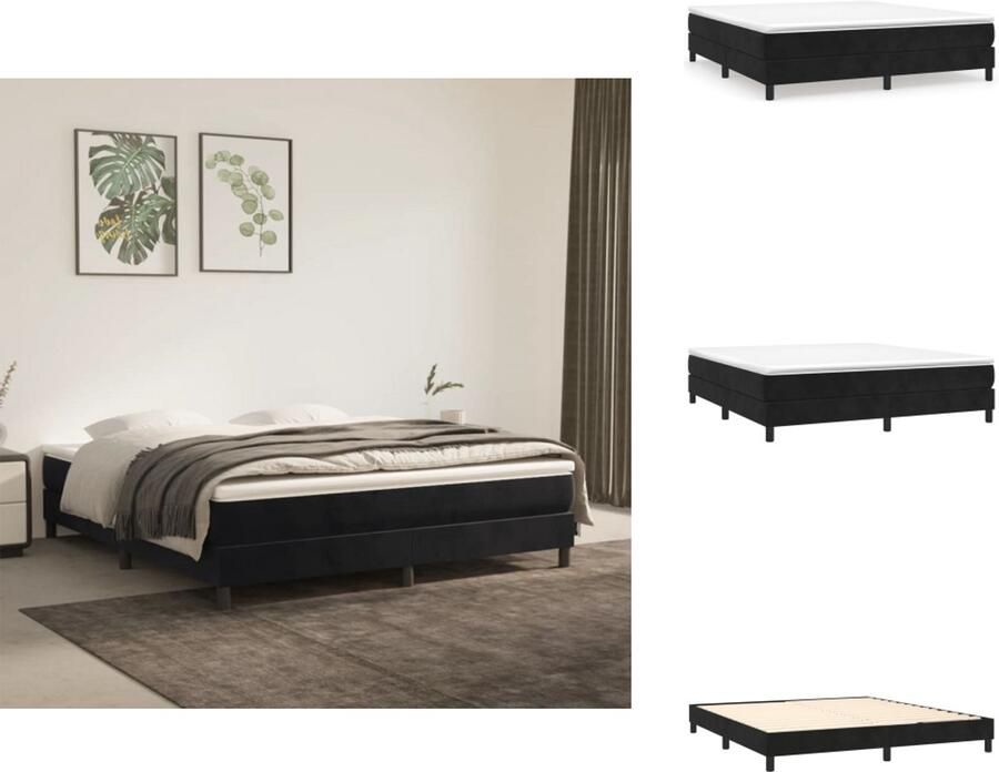 VidaXL Boxspringframe Zwart 203 x 180 x 35 cm Fluwelen stof Ondersteunende poten Multiplex lattenbodem Bed - Foto 2