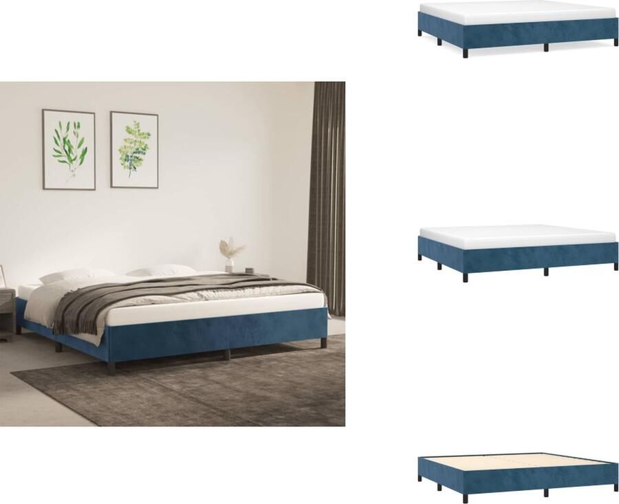 VidaXL Bedframe Donkerblauw 203x203x35cm Zacht fluweel ondersteunende poten Multiplex lattenbodem Bed