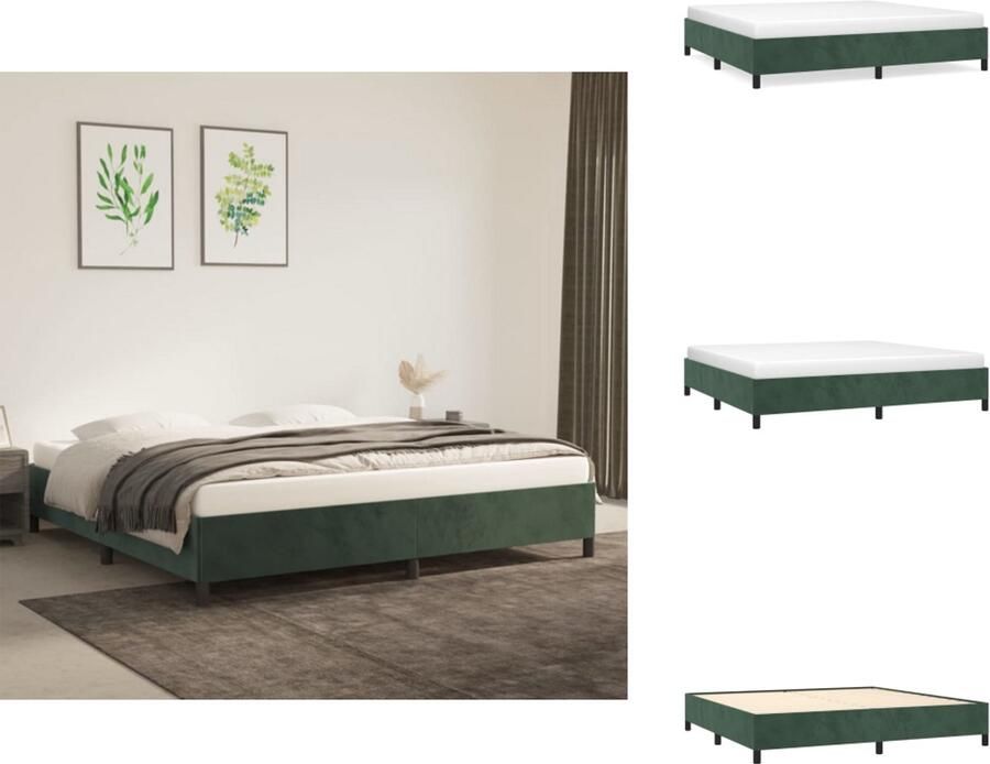 VidaXL Bedframe Fluweel Donkergroen 203 x 203 x 35 cm Ondersteunende poten en multiplex lattenbodem Geschikt voor 200 x 200 cm matras Bed - Foto 2