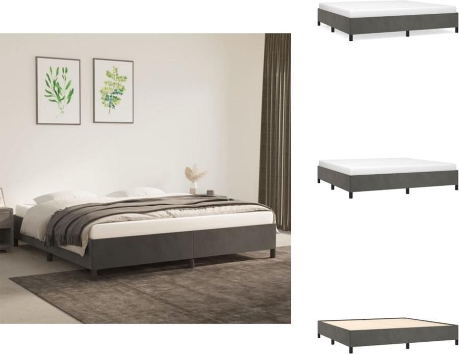 VidaXL Boxspringframe Fluweel Donkergrijs 203x200x35 cm Ondersteunende poten Multiplex lattenbodem Bed - Foto 4