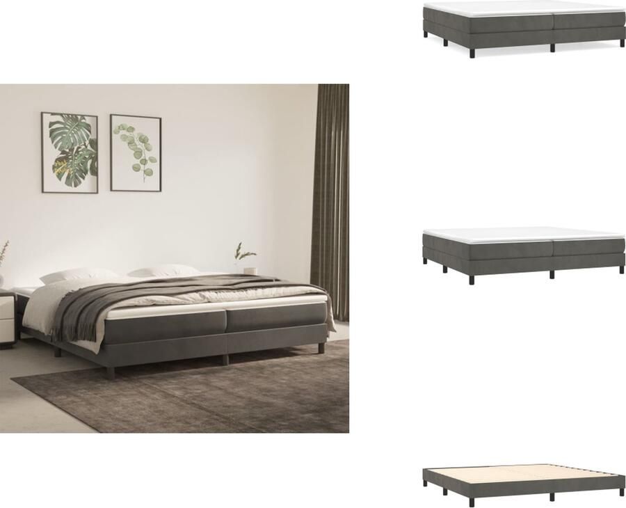 VidaXL Boxspringframe Donkergrijs 203 x 200 x 25 cm Fluweel Ondersteunende poten Multiplex lattenbodem Bed