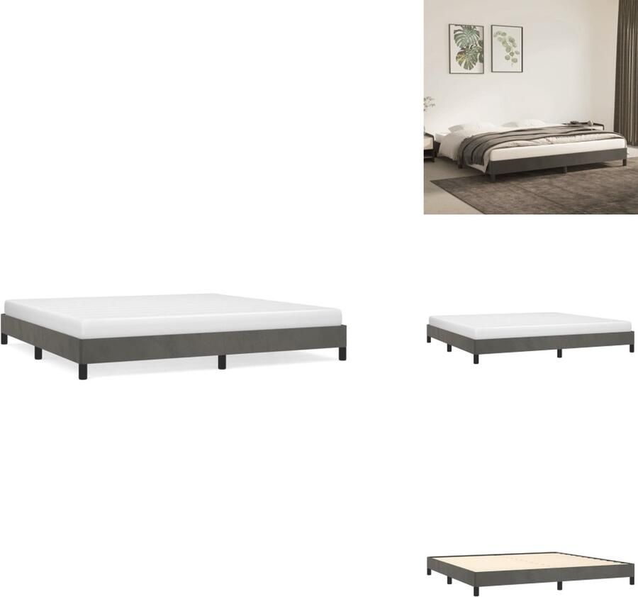 VidaXL Bedframe Donkergrijs 203 x 203 x 25 cm Fluweel Ondersteunende poten Multiplex lattenbodem Bed