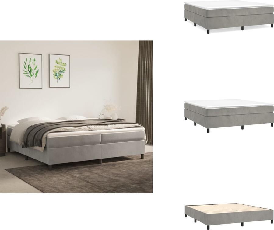 VidaXL Boxspringframe Zacht fluweel Ondersteunende poten Multiplex lattenbodem Lichtgrijs 203 x 200 x 25 cm Geschikt voor 200 x 200 cm matras Bed