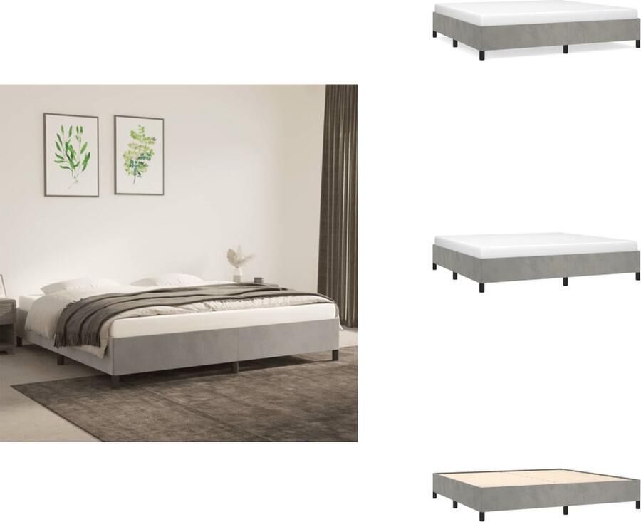 VidaXL Bedframe Fluweel Ondersteunende poten Multiplex lattenbodem Lichtgrijs 203 x 203 x 35 cm Bed