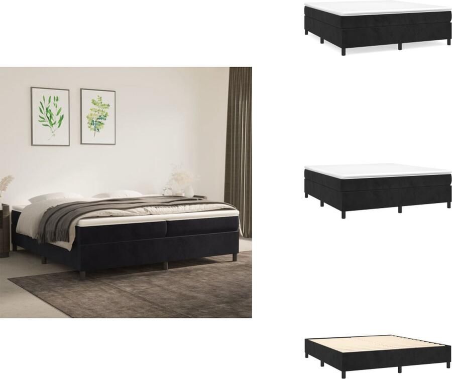 VidaXL Bedframe Zwart 203 x 203 x 35 cm Geschikt voor matras 200 x 200 cm Fluweel stof Ondersteunende poten Multiplex lattenbodem Bed
