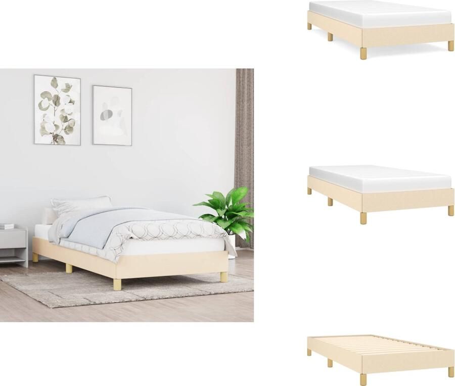 VidaXL Bedframe Duurzaam Frame Afmetingen- 203 x 83 x 25 cm Kleur- Crème Materiaal- Stof Multiplex Matras- 80 x 200 cm Bed - Foto 3