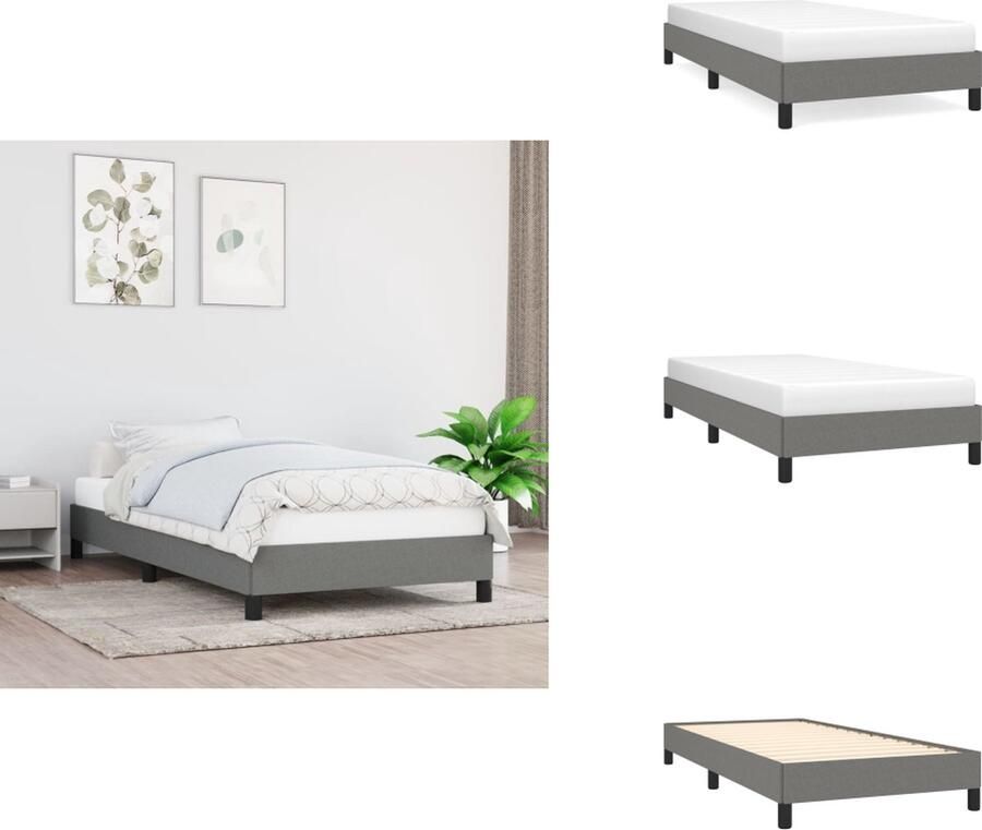 VidaXL Bedframe Duurzaam Bedframe Afmeting- 203x83x25 cm Ken- Stof Kleur- Donkergrijs Materiaal- Polyester Bed - Foto 2