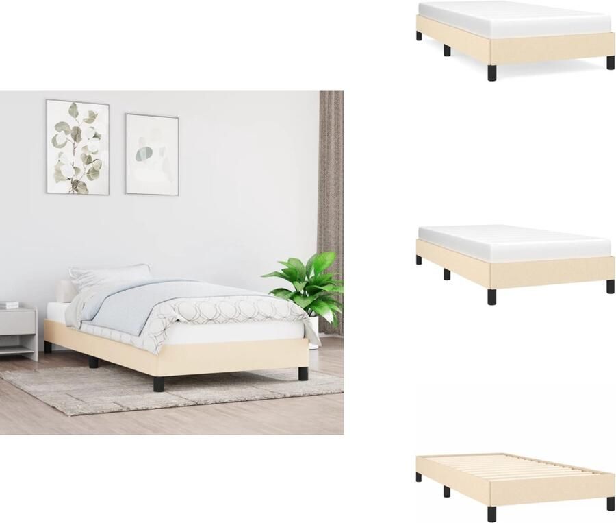 VidaXL Bedframe Bedframes Slaapmeubel Bedbodem Bedframe zonder matras 90x190 cm stof crèmekleurig - Foto 4