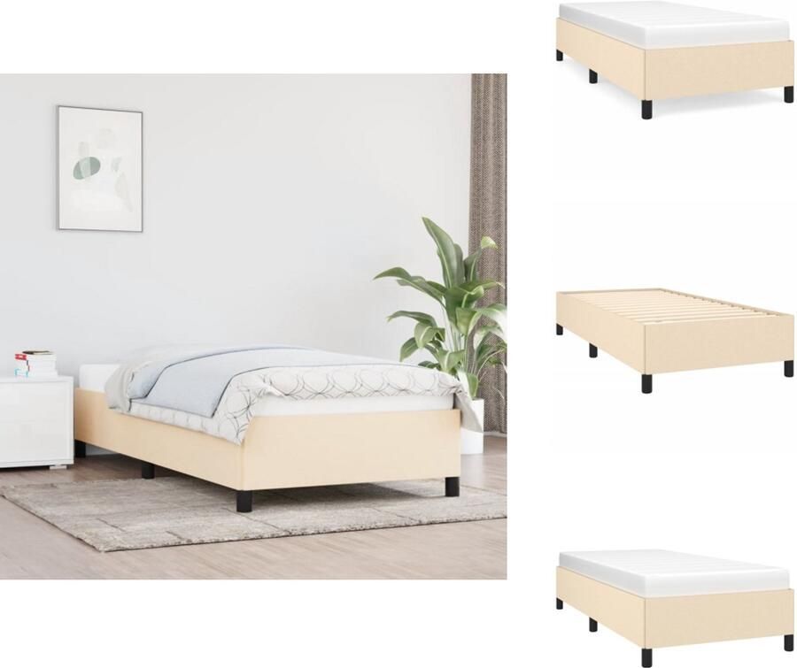 VidaXL Bedframe Bedframes Slaapmeubel Bedbodem Bedframe zonder matras 90x190 cm stof crèmekleurig - Foto 5
