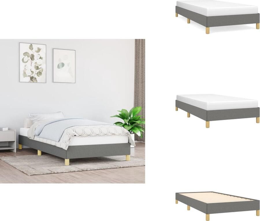 VidaXL Bedframe Bedframes Slaapmeubel Bedbodem Bedframe zonder matras 90x190 cm stof donkergrijs - Foto 2
