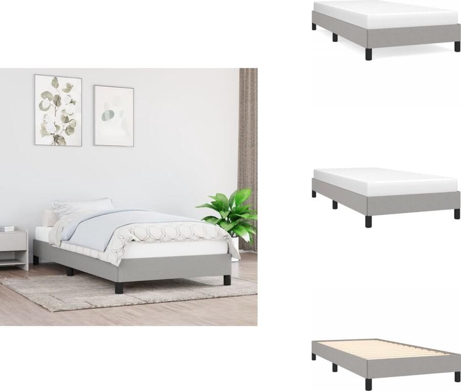 VidaXL Bedframe Duurzaam Bedframes Afmeting- 193 x 93 x 35 cm Ken- Lichtgrijs Materiaal- Stof Multiplex Matras- 90 x 190 cm (matras niet inbegrepen) Bed - Foto 3