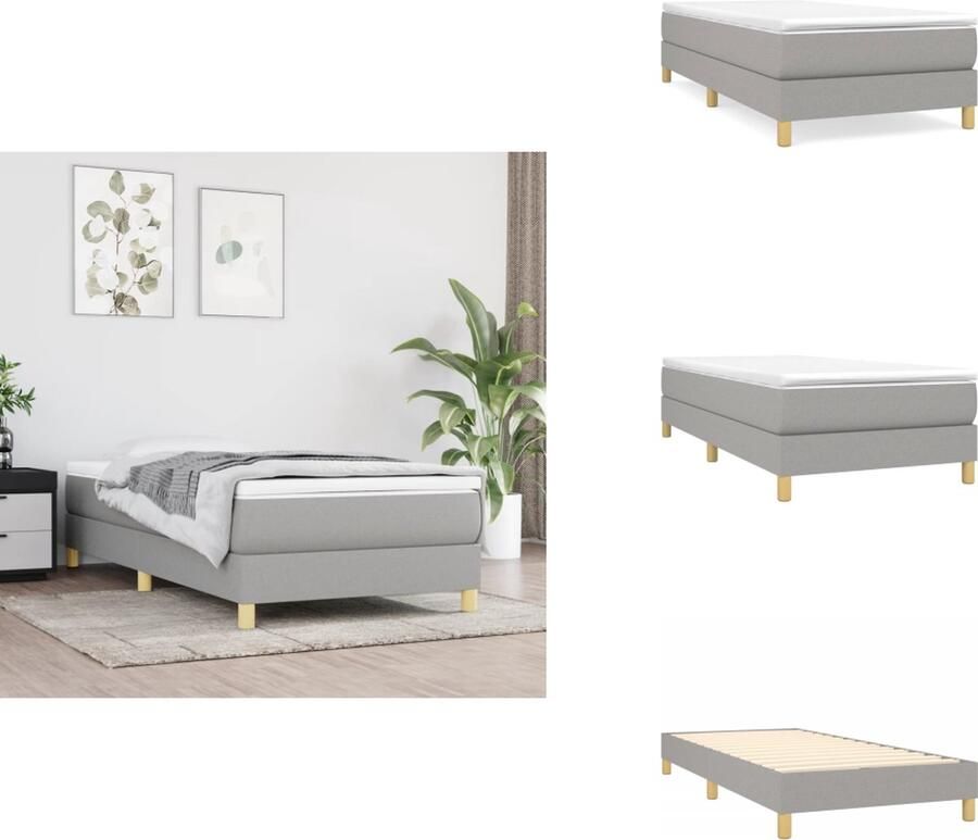 VidaXL Boxspringframe lichtgrijs 193 x 90 x 25 cm stof (100% polyester) multiplex voor matras 90 x 190 cm Duurzaam ondersteunend en eenvoudig te monteren Bed