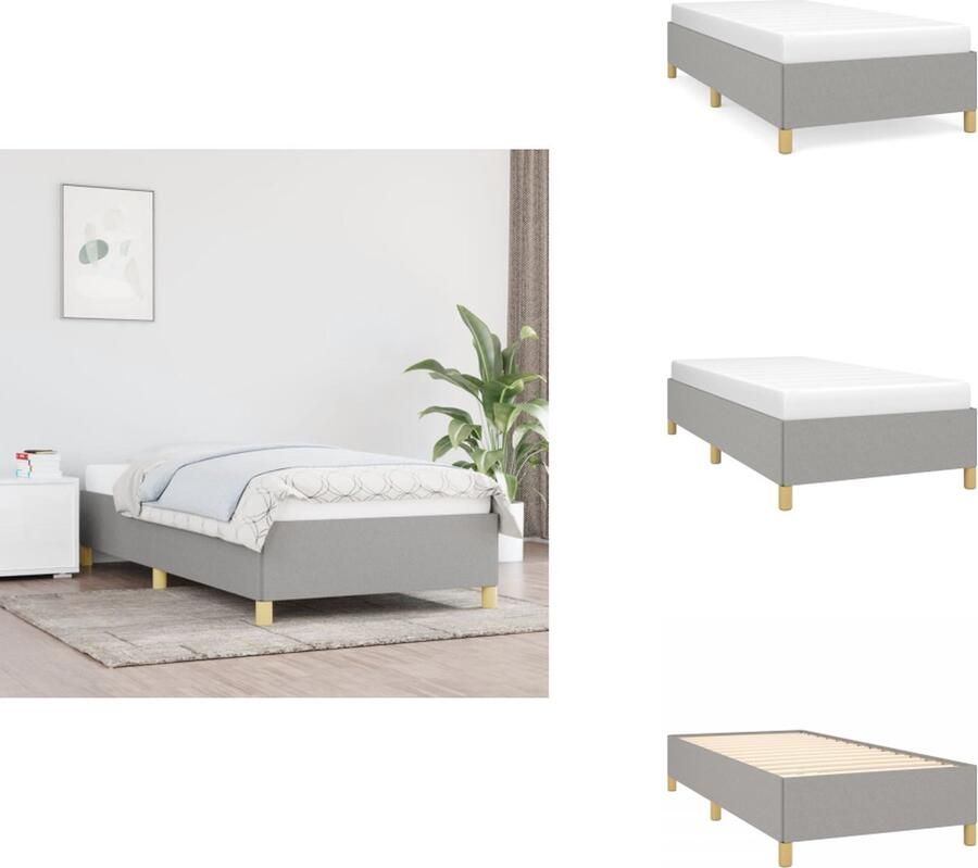 VidaXL Bedframe Duurzaam Bedframes Afmeting- 193 x 93 x 35 cm Ken- Lichtgrijs Materiaal- Stof Multiplex Matras- 90 x 190 cm (matras niet inbegrepen) Bed - Foto 2
