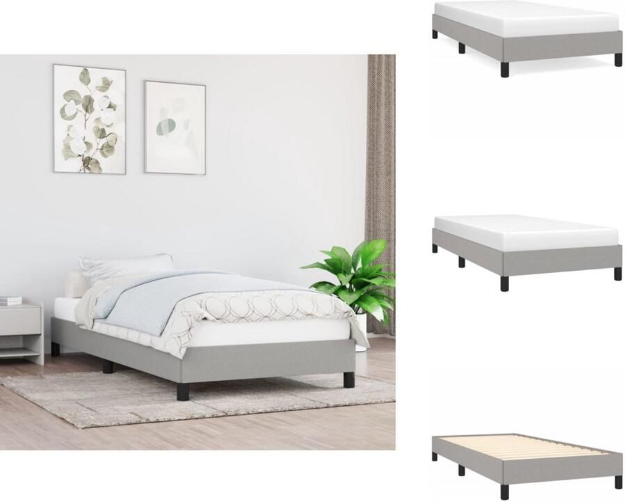 VidaXL Bedframe Duurzaam Bedframes Afmeting- 193 x 93 x 35 cm Ken- Lichtgrijs Materiaal- Stof Multiplex Matras- 90 x 190 cm (matras niet inbegrepen) Bed - Foto 5