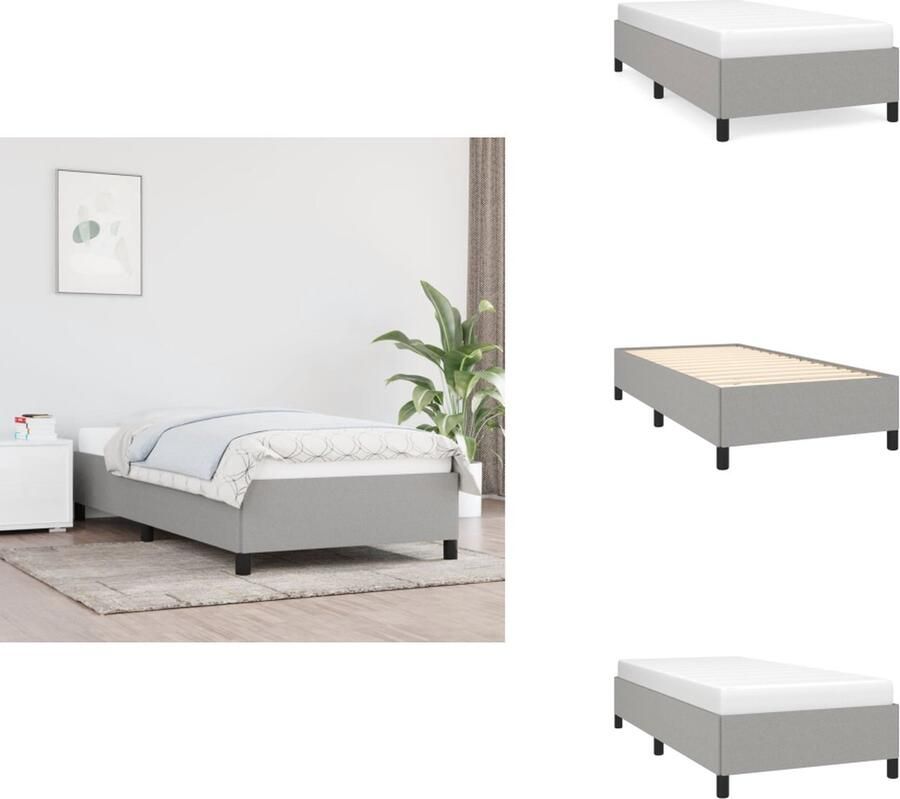 VidaXL Bedframe Lichtgrijs 203 x 93 x 35 cm Duurzaam materiaal Ondersteunende poten Multiplex lattenbodem Matras niet inbegrepen Bed - Foto 2