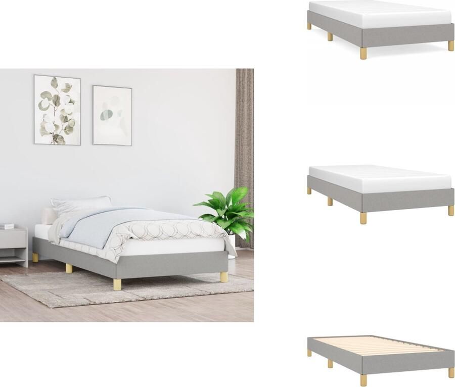VidaXL Bedframe Lichtgrijs 203 x 93 x 35 cm Duurzaam materiaal Ondersteunende poten Multiplex lattenbodem Matras niet inbegrepen Bed - Foto 4