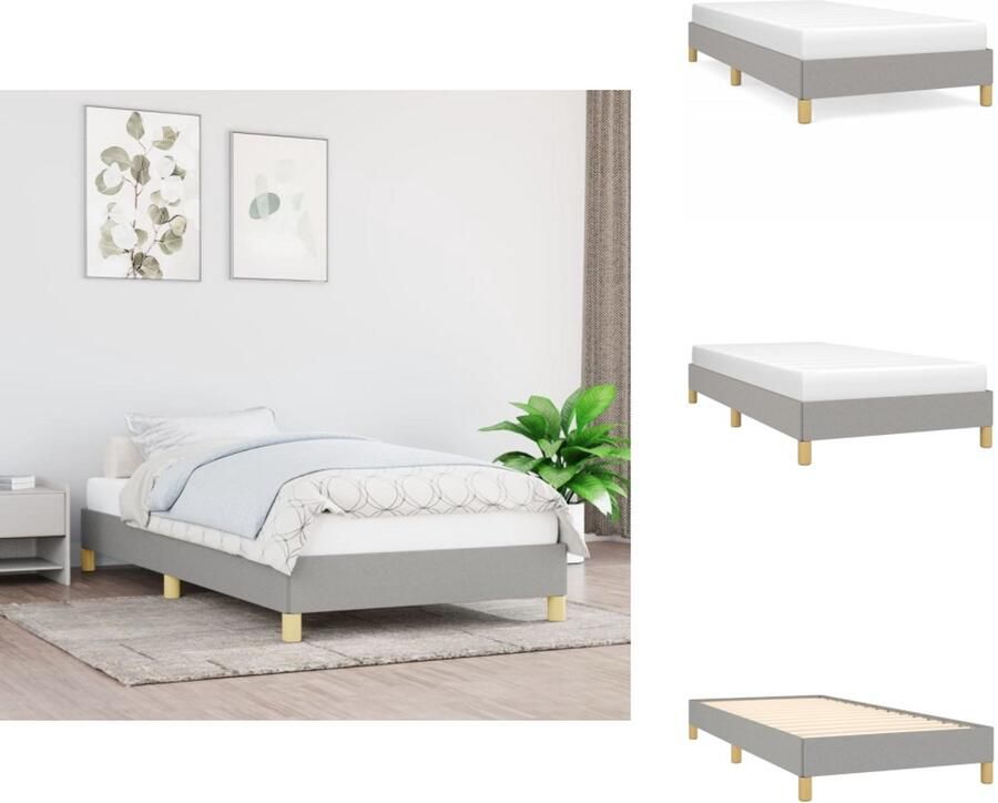 VidaXL Bedframe Lichtgrijs 203 x 93 x 35 cm Duurzaam materiaal Ondersteunende poten Multiplex lattenbodem Matras niet inbegrepen Bed - Foto 5