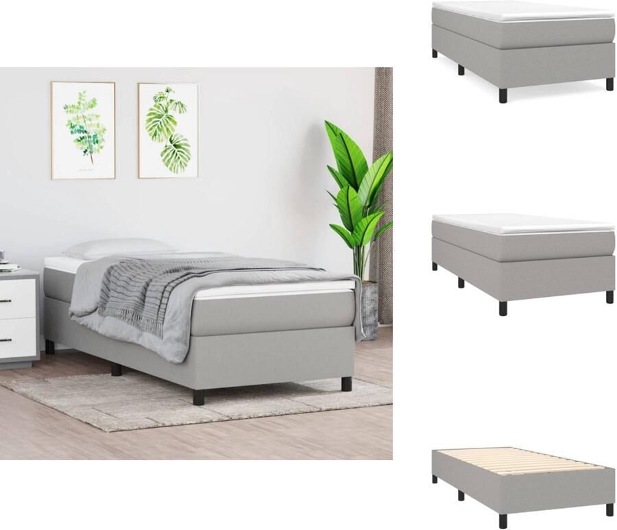 VidaXL Boxspringframe Duurzaam Bedframe Afmeting- 203x90x35cm Kleur- Lichtgrijs- Materiaal- Stof multiplex Bed - Foto 2