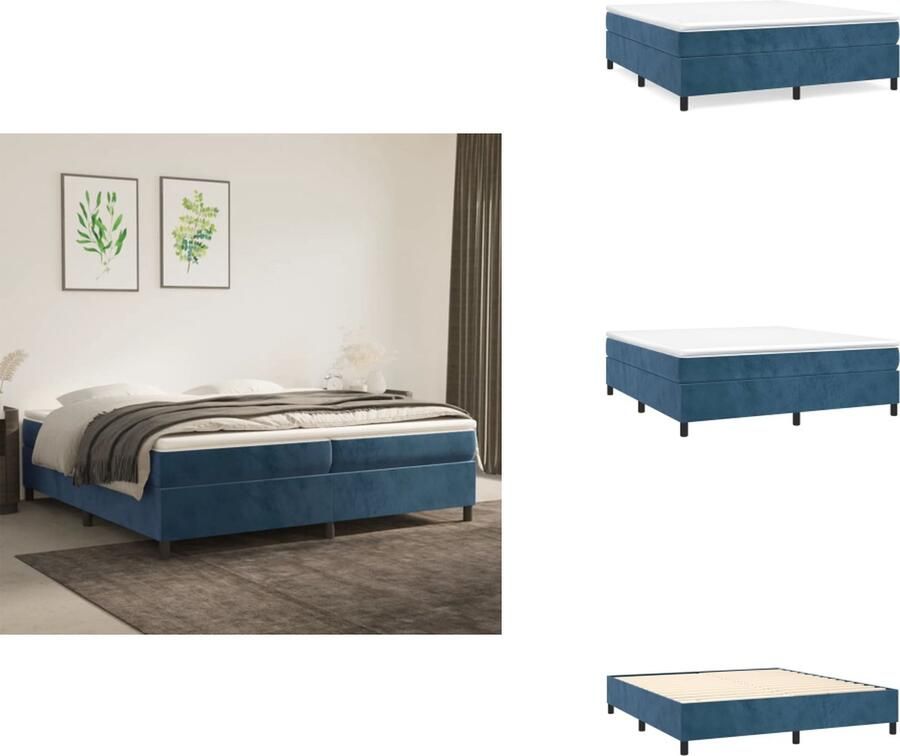 VidaXL Boxspringframe donkerblauw 203 x 200 x 25 cm fluweel ondersteunende poten multiplex lattenbodem Bed