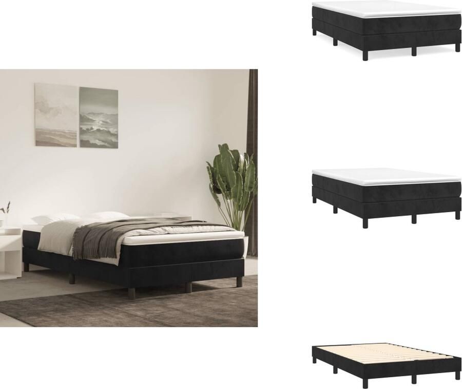VidaXL Boxspringframe Zacht fluweel Ondersteunende poten Multiplex lattenbodem Zwart 203x120x25cm Bed - Foto 3