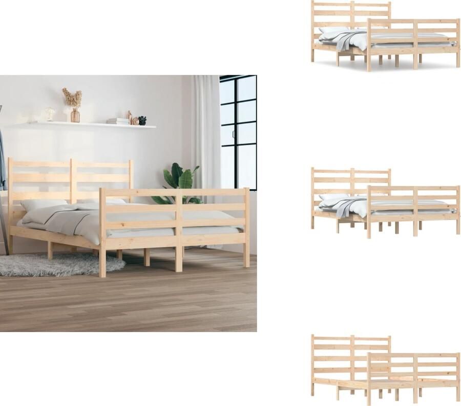 VidaXL Bedframe Klassiek Houten 205.5 x 126 x 100 cm Massief Grenenhout 120 x 200 cm Montage Vereist Bed