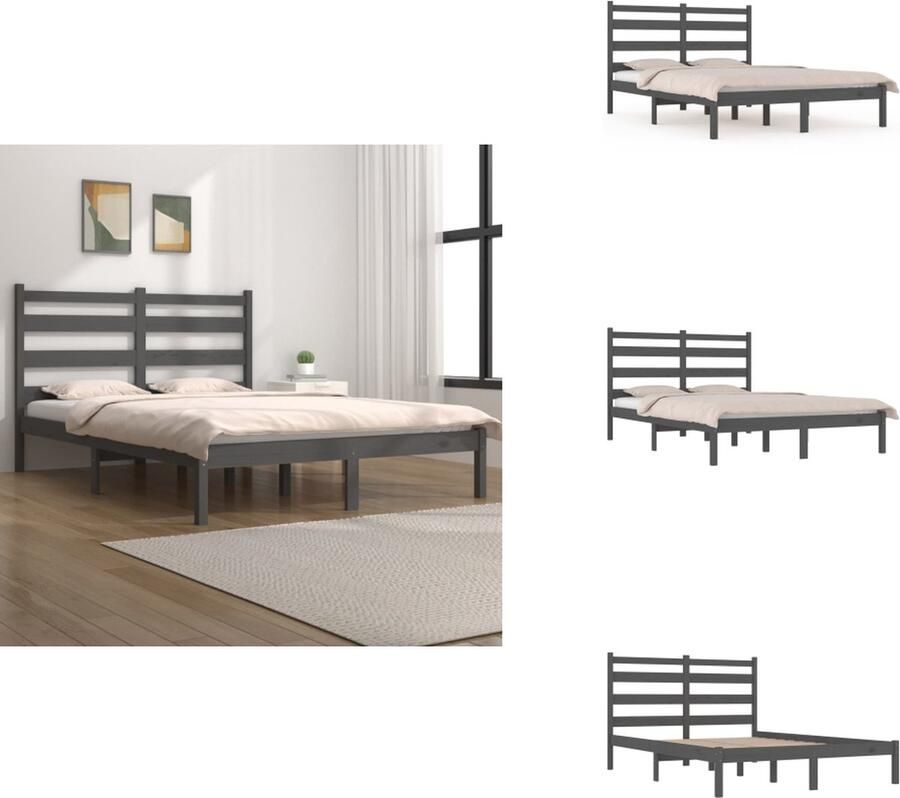 VidaXL -Bedframe-massief-grenenhout-grijs-200x200-cm - Foto 1