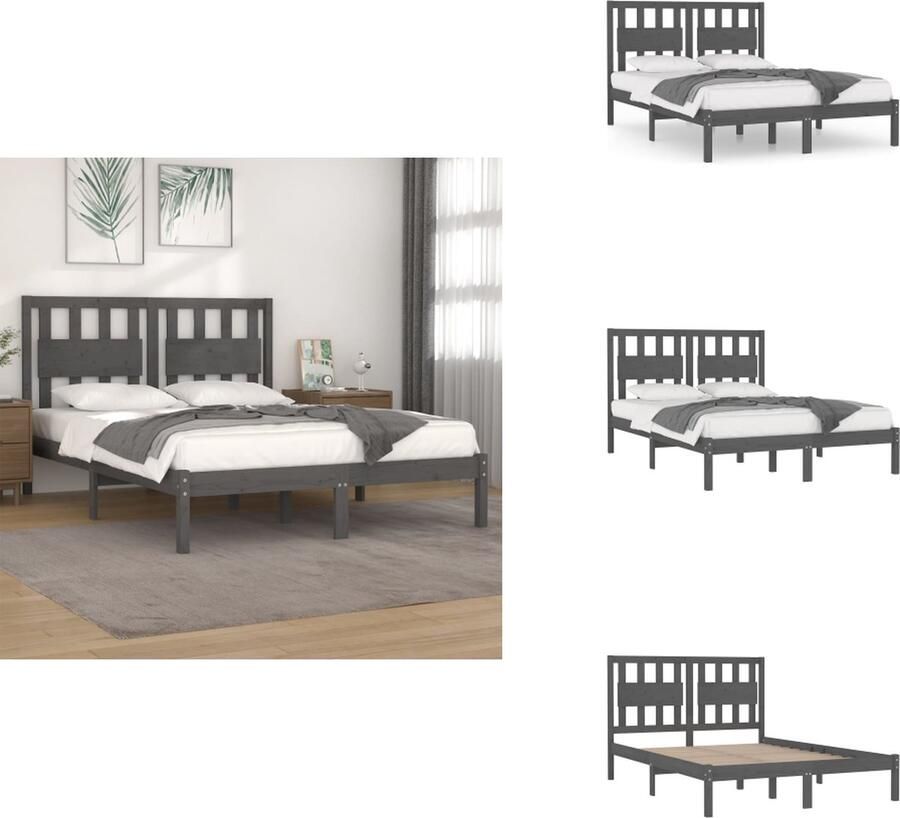 VidaXL Houten bedframe 205.5 x 206 x 100 cm Geschikt voor matras 200 x 200 cm Massief grenenhout Grijs Bed