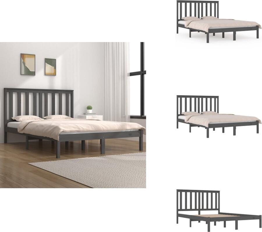 VidaXL Houten bedframe 205.5 x 206 x 100 cm Geschikt voor matras 200 x 200 cm Massief grenenhout Grijs Bed - Foto 3