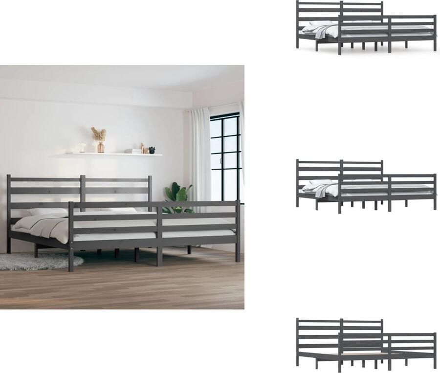 VidaXL Houten bedframe 205.5 x 206 x 100 cm Geschikt voor matras 200 x 200 cm Massief grenenhout Grijs Bed - Foto 4