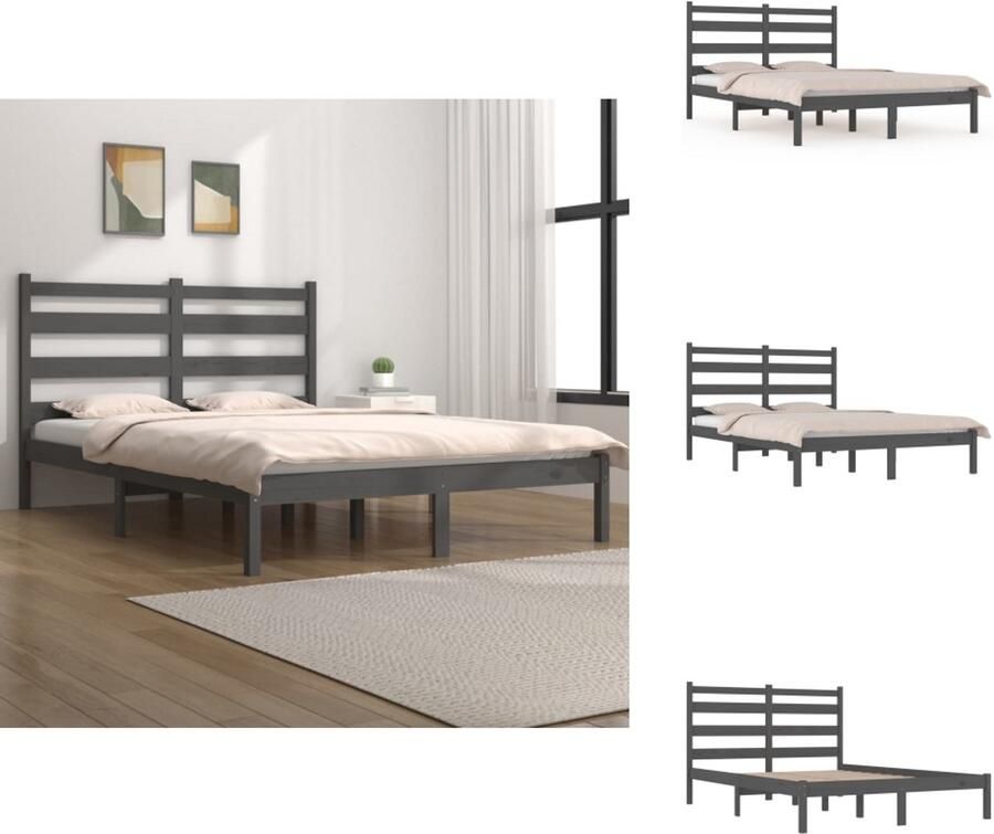 VidaXL Houten bedframe 205.5 x 206 x 100 cm Geschikt voor matras 200 x 200 cm Massief grenenhout Grijs Bed - Foto 5