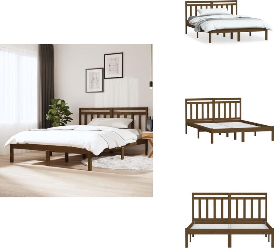 VidaXL Bedframe Grenenhout Honingbruin 205.5 x 126 x 100 cm Geschikt voor matras 120 x 200 cm Bed - Foto 2