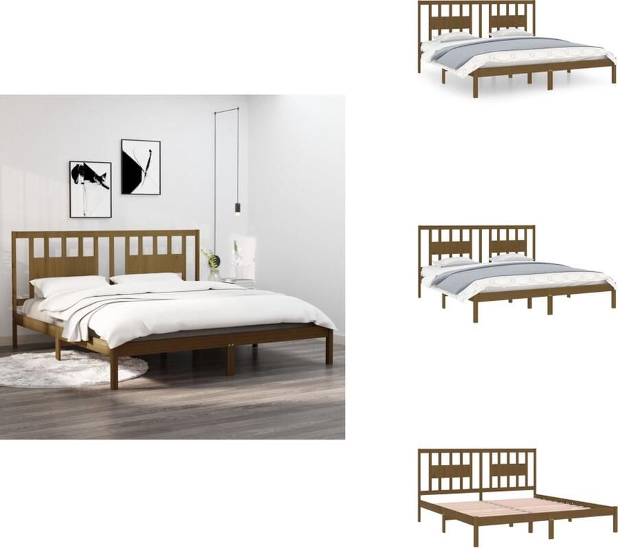 VidaXL Bedframe Bedframes Tweepersoonsbed Bed Bedframe massief grenenhout honingbruin 200x200 cm