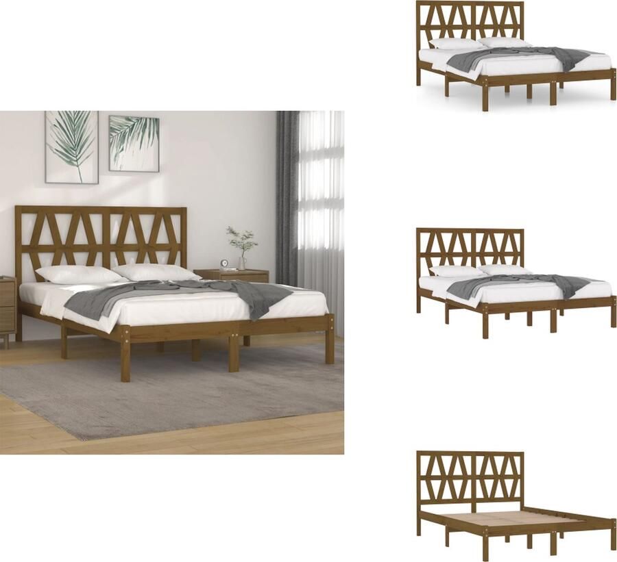 VidaXL Bedframe Bedframes Tweepersoonsbed Bed Bedframe massief grenenhout honingbruin 200x200 cm