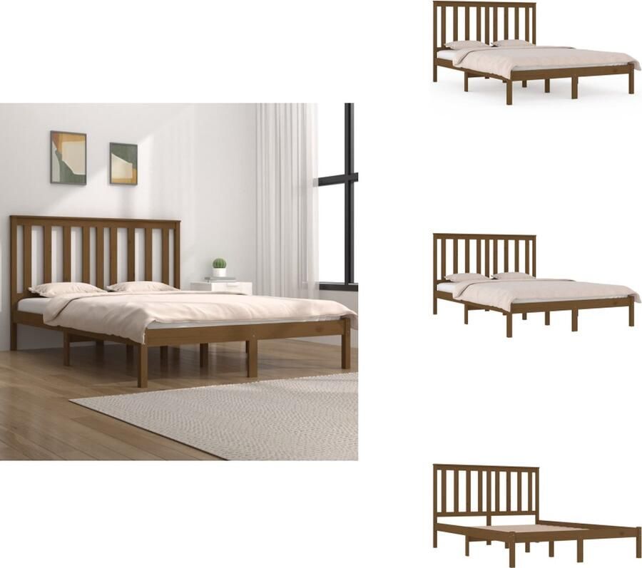 VidaXL Bedframe Bedframes Tweepersoonsbed Bed Bedframe massief grenenhout honingbruin 200x200 cm