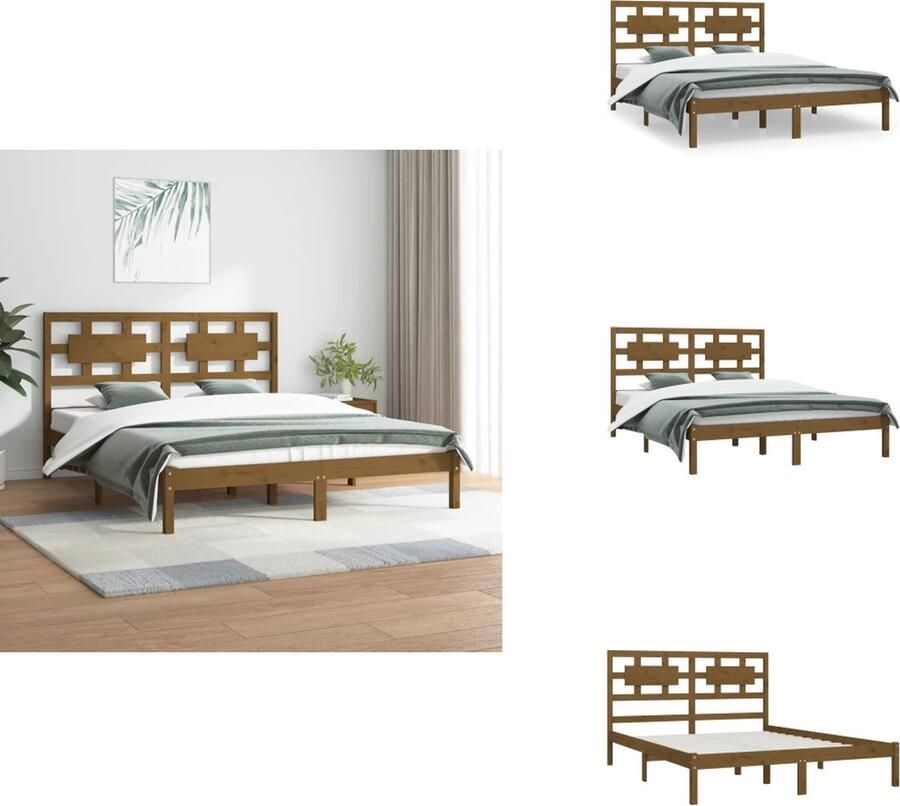 VidaXL Bedframe Bedframes Tweepersoonsbed Bed Bedframe massief grenenhout honingbruin 200x200 cm