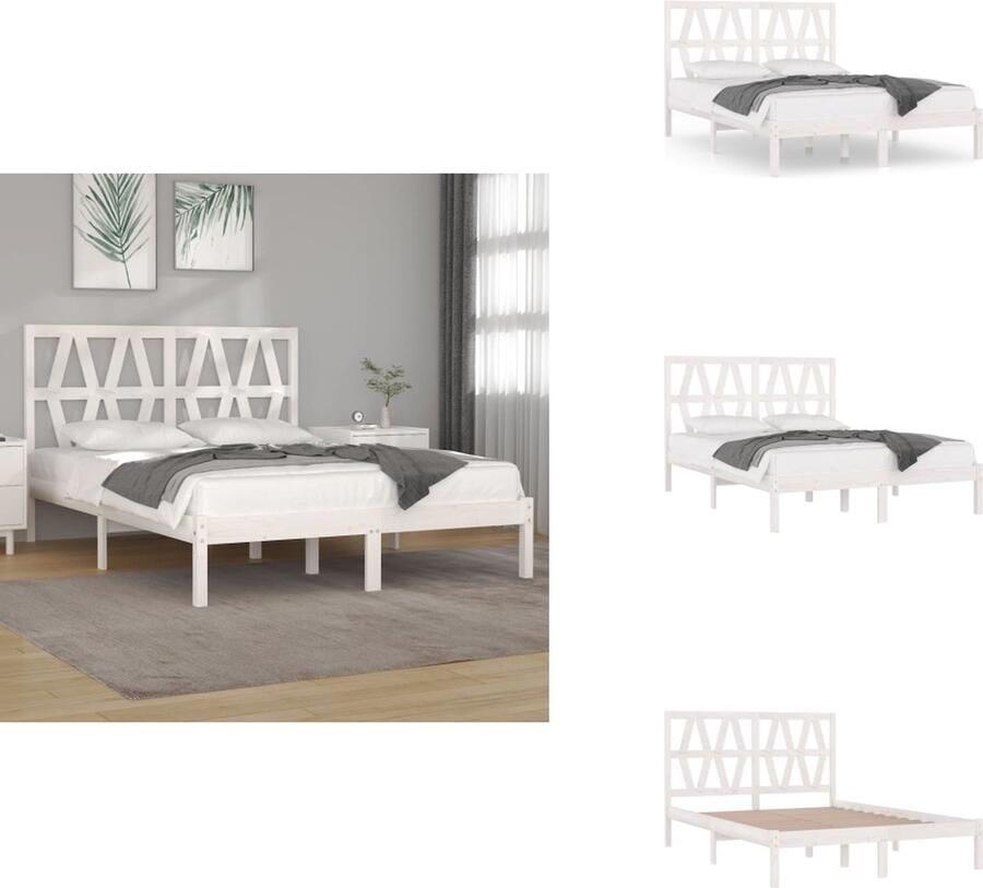 VidaXL Bedframe Bedframes Tweepersoonsbed Bed Bedframe massief grenenhout wit 120x190 cm 4FT Small Double