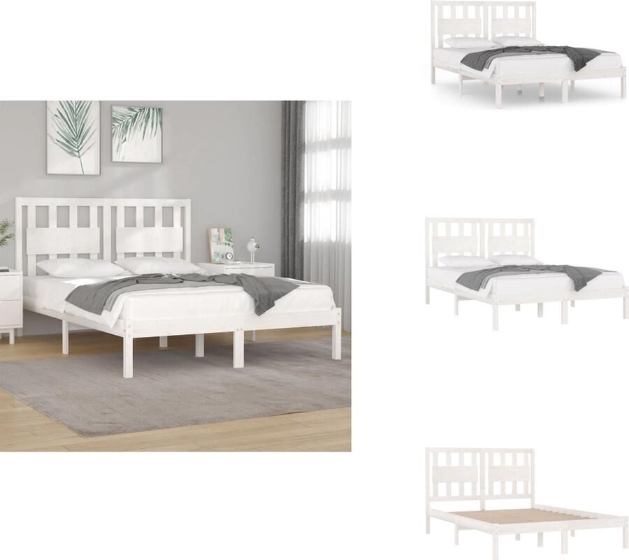 VidaXL Bedframe Bedframes Tweepersoonsbed Bed Bedframe massief grenenhout wit 120x200 cm