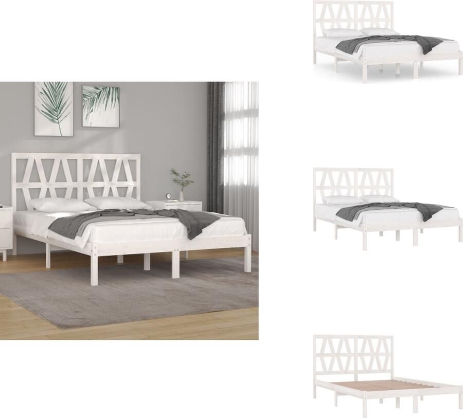 VidaXL Bedframe Bedframes Tweepersoonsbed Bed Bedframe massief grenenhout wit 140x190 cm