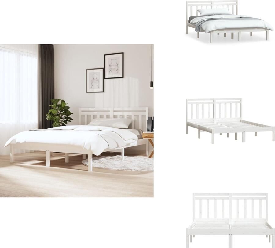 VidaXL Bedframe Wit Grenenhout 195.5x146x100 cm Geschikt voor matrassen van 140x190 cm Montage vereist Inclusief 1 x hoofdeind Bed