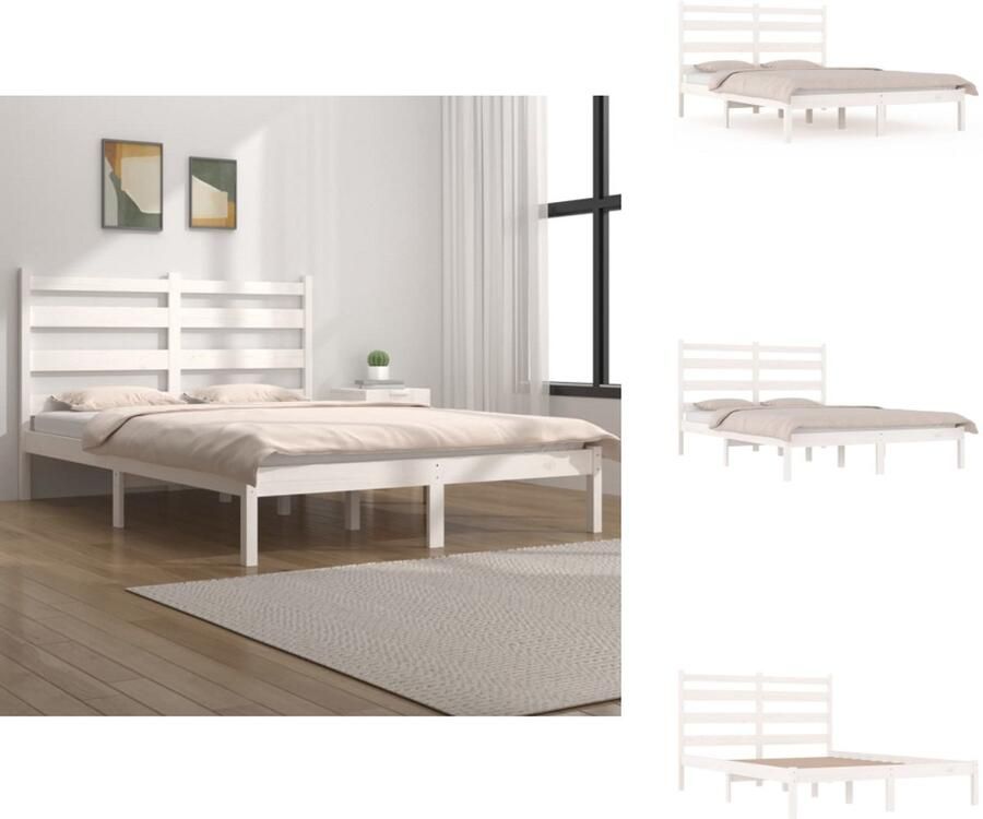 VidaXL Bedframe Bedframes Tweepersoonsbed Bed Bedframe massief grenenhout wit 140x190 cm - Foto 2