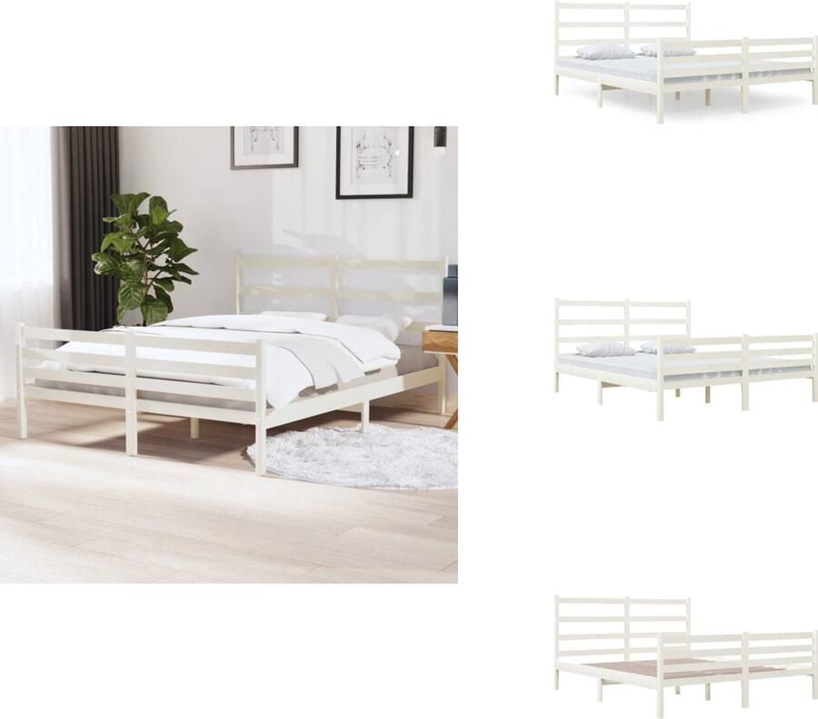 VidaXL Bedframe Bedframes Tweepersoonsbed Bed Bedframe massief grenenhout wit 140x190 cm